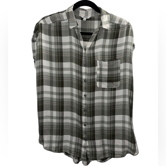 Women’s Sonoma Plaid Collared Button Short Sleeve Top Size Medium - Picture 2 of 5